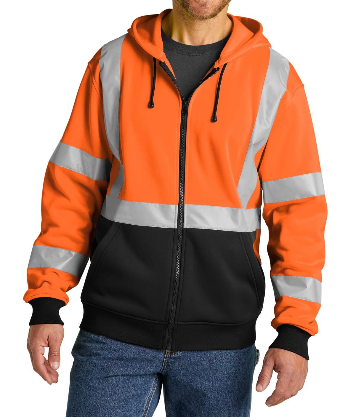 Security Gear  Men's High Visibility Safety Hoodie, Class 3 Reflective Zippered Hooded Sweatshirt,Hi-Vis Yellow Halloween