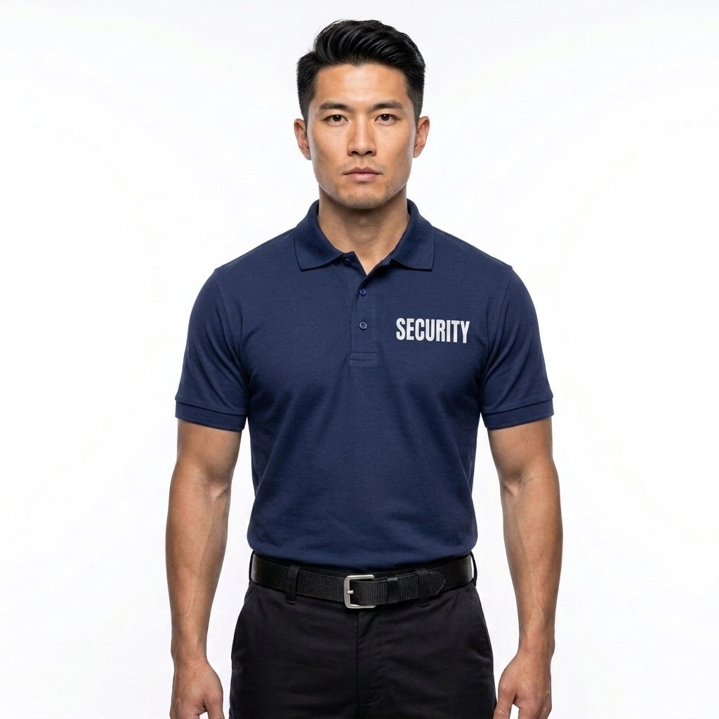 Men's Tactical Security Polo Shirt with Front & Back Security ID | Cotton Blend Duty Uniform Shirt