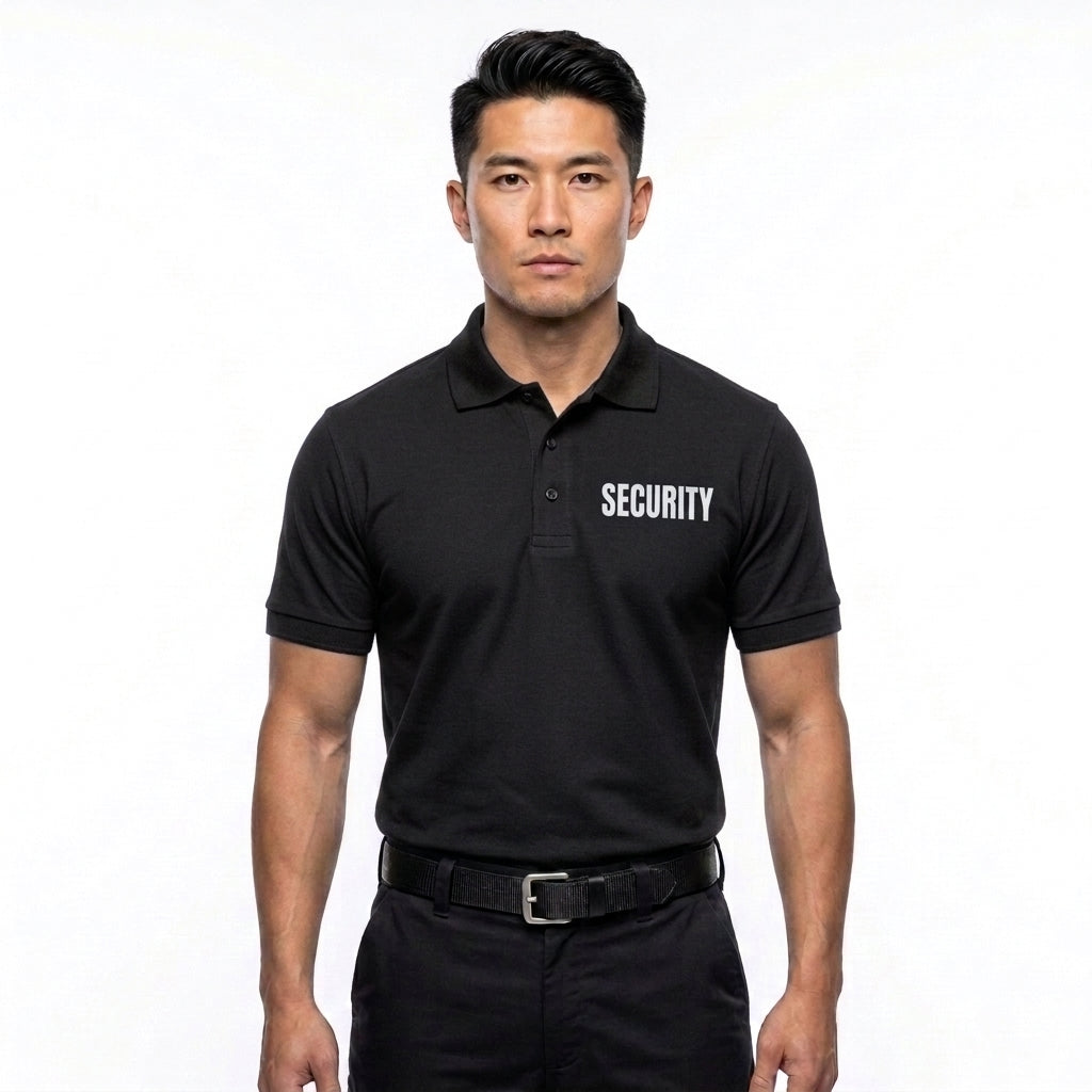 Men's Tactical Security Polo Shirt with Front & Back Security ID | Cotton Blend Duty Uniform Shirt