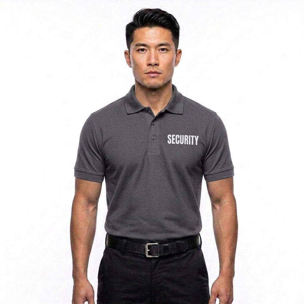 Men's Tactical Security Polo Shirt with Front & Back Security ID | Cotton Blend Duty Uniform Shirt