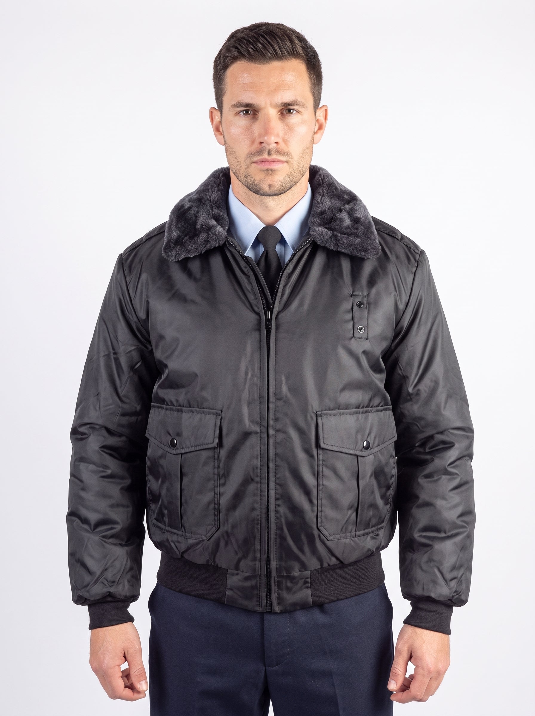 Professional Black Bomber Uniform Jacket with Insulated Lining