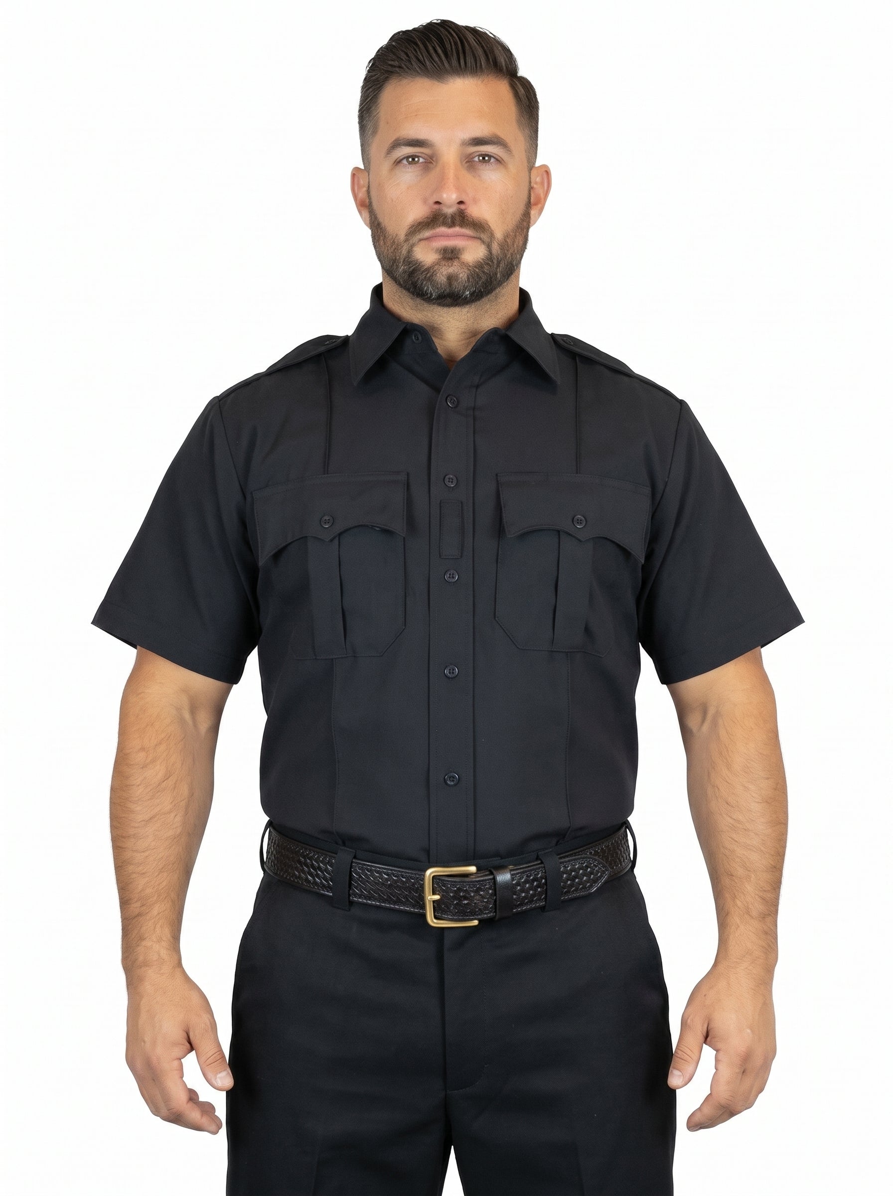 100% Polyester Short Sleeve Uniform Shirt with Hidden Zipper & 4 Pockets – Professional Duty Shirt