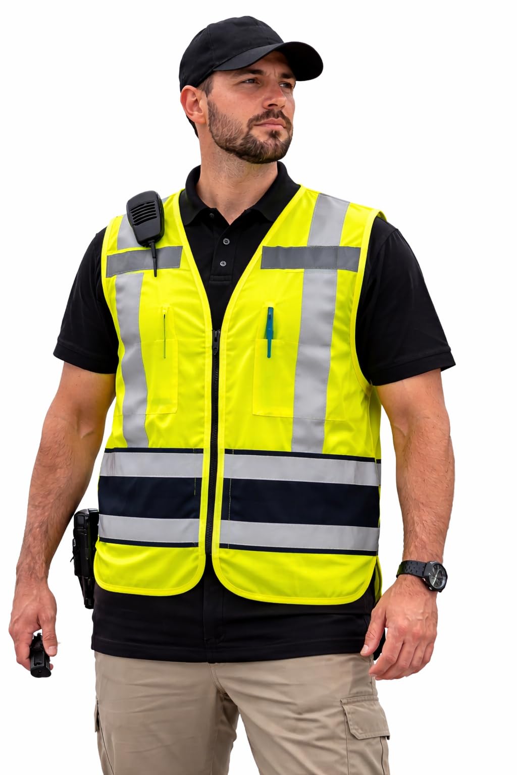 Security Gear High Visibility Safety Vest, ANSI, Reflective Hi Vis, Polyester, with Pockets, Mic Holder, Adjustable Fit