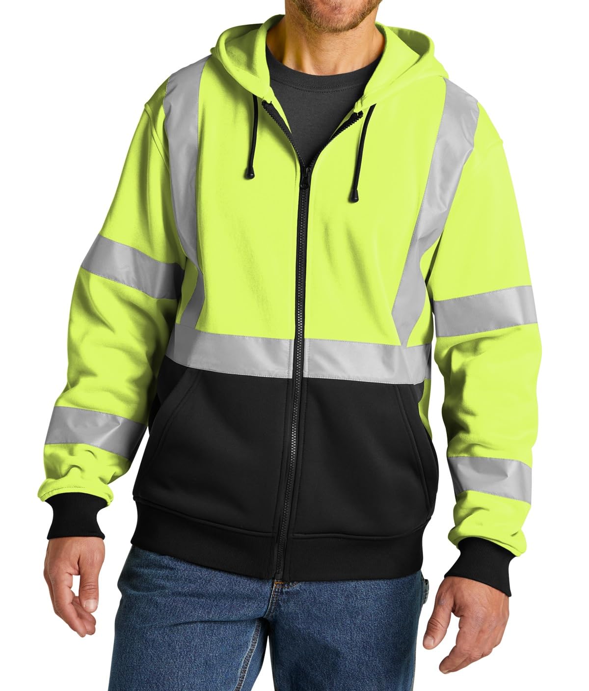 Security Gear  Men's High Visibility Safety Hoodie, Class 3 Reflective Zippered Hooded Sweatshirt,Hi-Vis Yellow Halloween