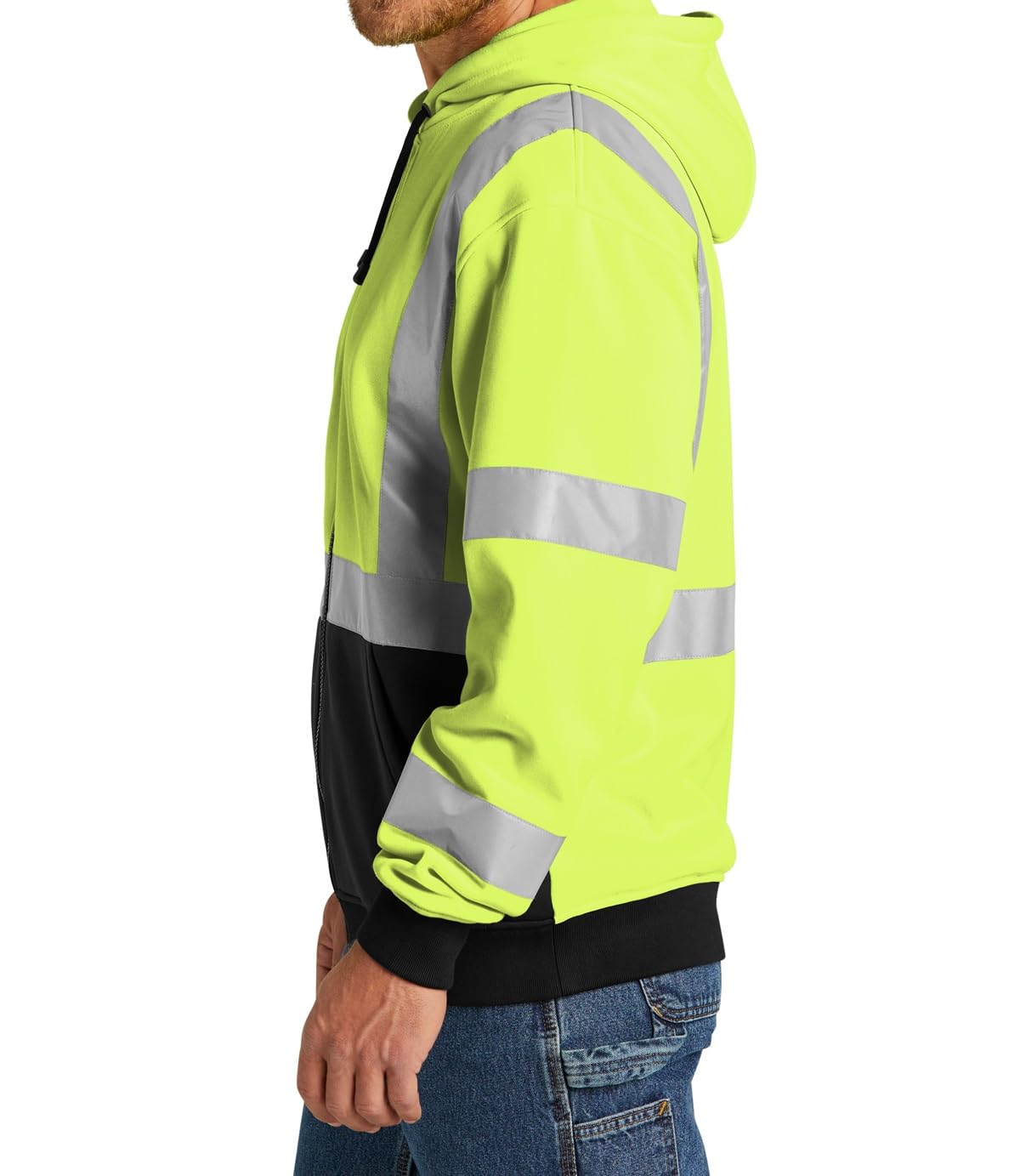 Security Gear  Men's High Visibility Safety Hoodie, Class 3 Reflective Zippered Hooded Sweatshirt,Hi-Vis Yellow Halloween